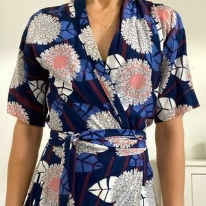 Diane von Furstenberg DVF mum print silk kimono wrap maxi dress size 4